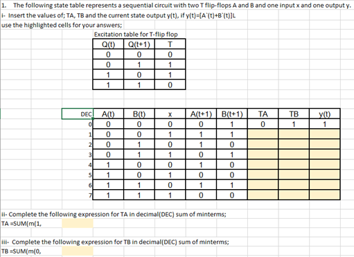 Solved 1. The following state table represents a sequential | Chegg.com