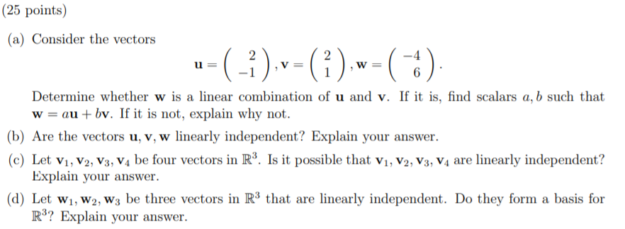 Solved 25 Points A Consider The Vectors 12 U º V Chegg Com