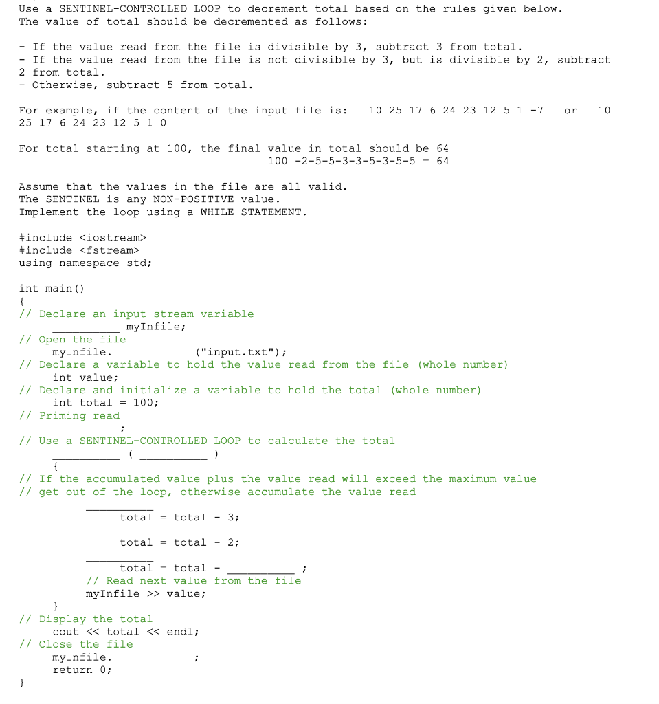 Solved Use a SENTINEL-CONTROLLED LOOP to decrement total | Chegg.com
