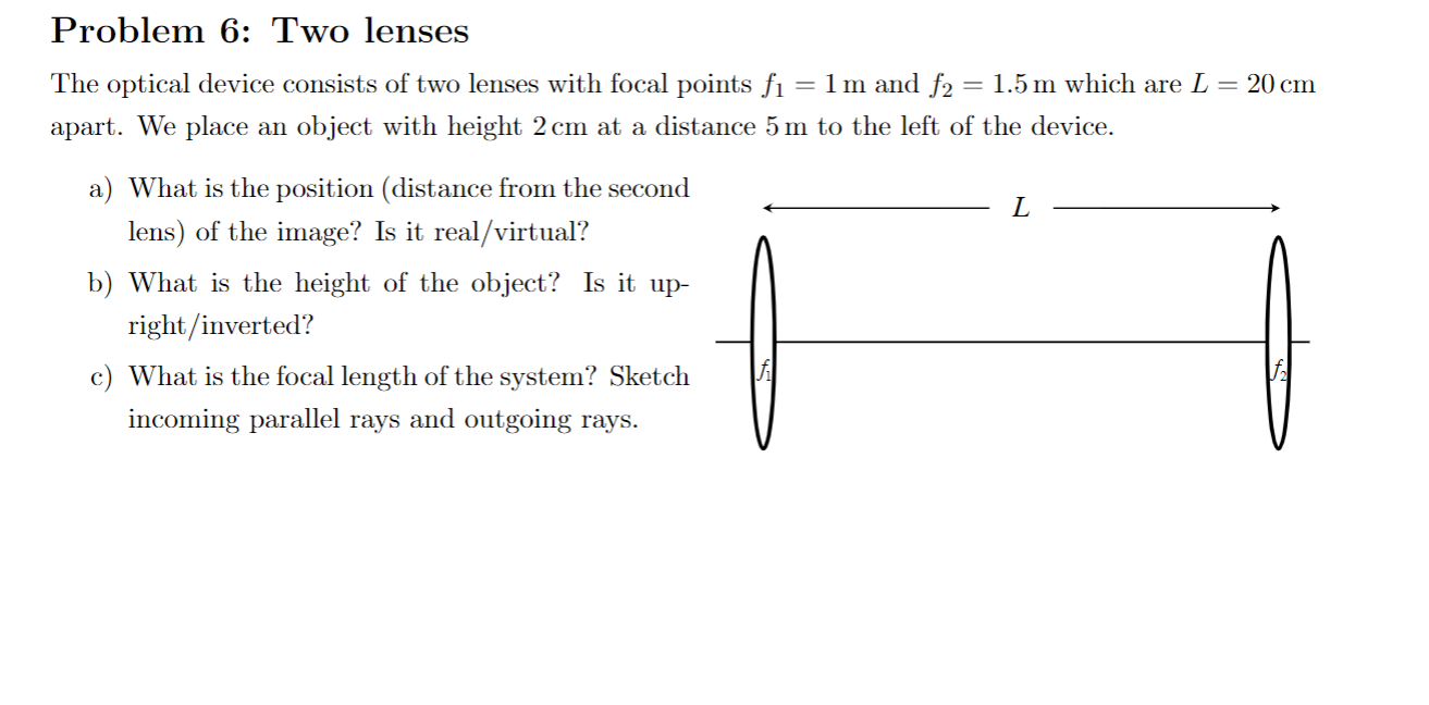 Solved Problem 6: Two Lenses The Optical Device Consists Of | Chegg.com