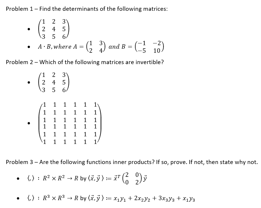 Solved Problem 1 - Find the determinants of the following | Chegg.com