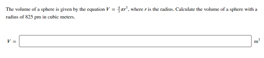 calculate the volume of a sphere with radius 2.5 meters