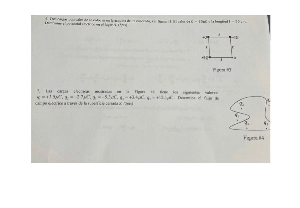 6. Tres cargas puntuales de se colocan en la esquina de un cuadrado, ver figura \( H 3 \). El valor de \( Q=30 \mu C \) y la
