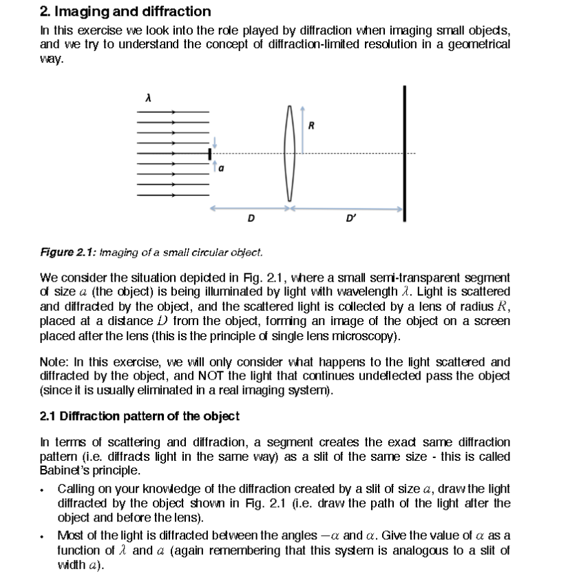 Solved 2. Imaging and diffraction In this exercise we look | Chegg.com
