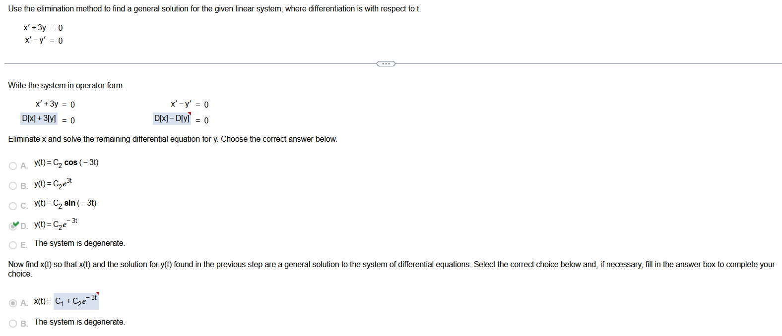 Solved Use The Elimination Method To Find A General Solution | Chegg.com