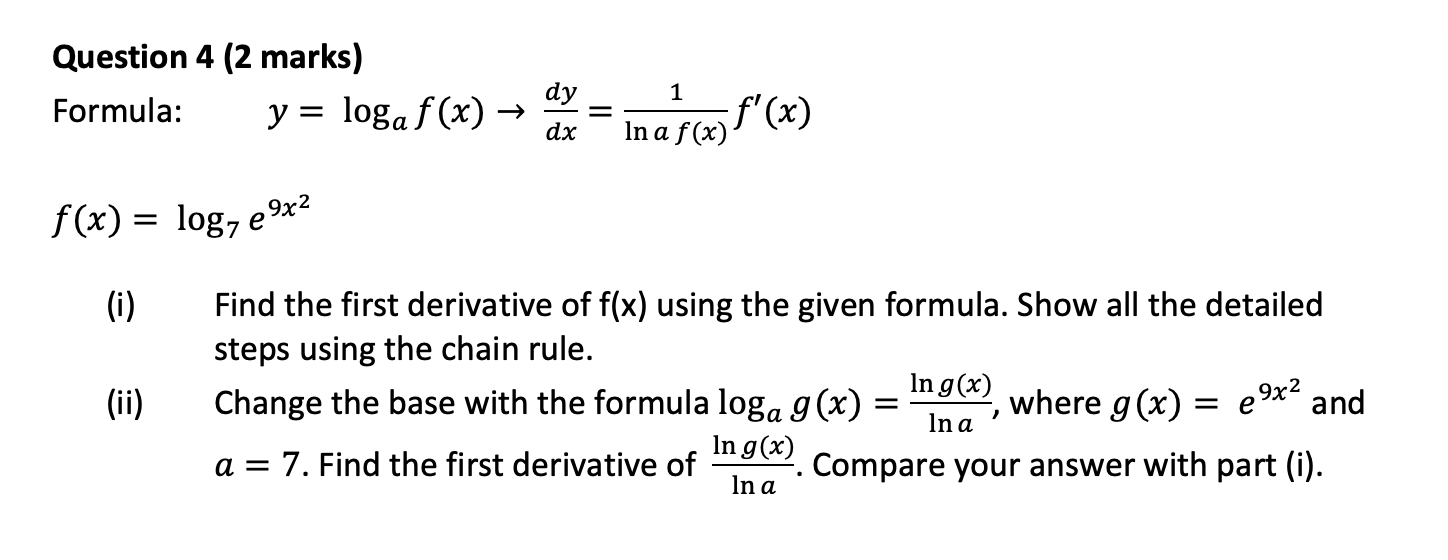 derivative of log base a x
