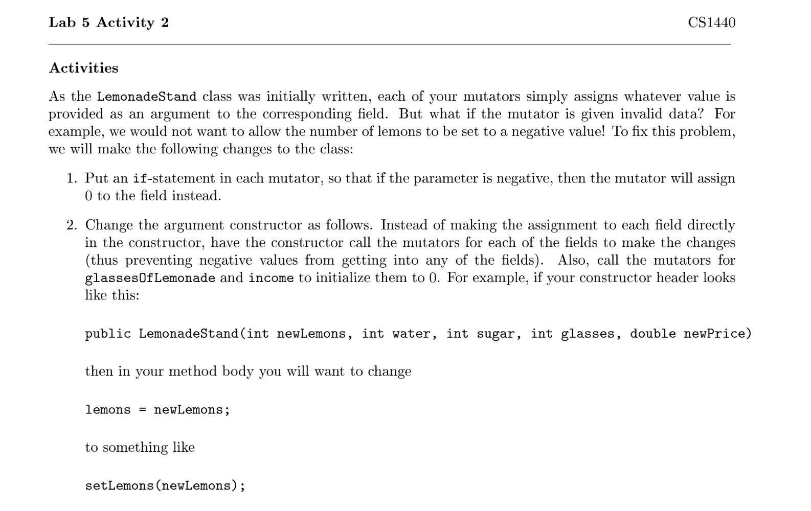 Solved Lab 5 Activity 2 CS1440 Activities As the | Chegg.com
