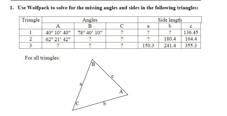Solved Use Wolfpack to solve for the missing angles and | Chegg.com