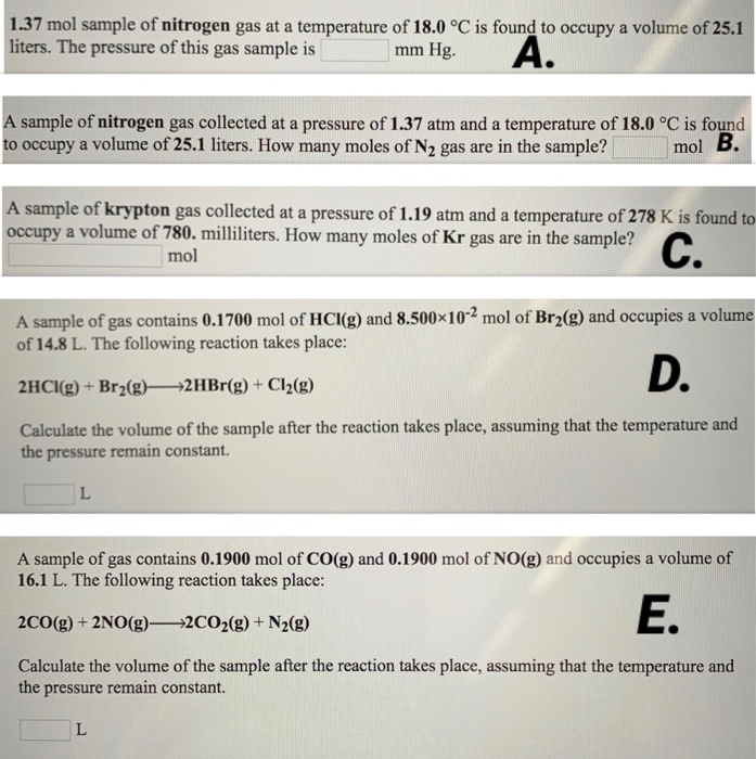 Solved 1.37 mol sample of nitrogen gas at a temperature of