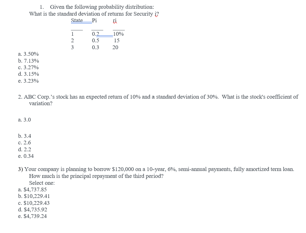 Solved 1. Given the following probability distribution: What | Chegg.com