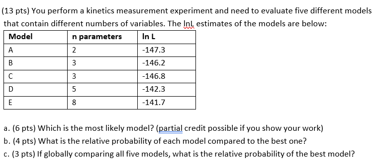 Solved (13 pts) You perform a kinetics measurement | Chegg.com
