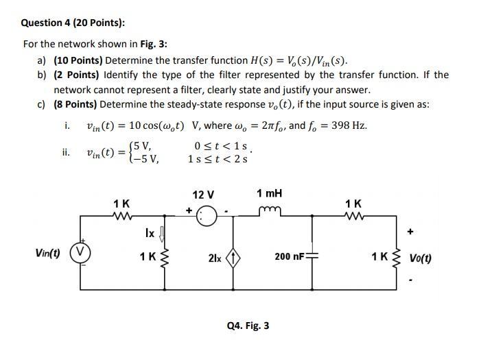 Solved Question 4 (20 Points): For the network shown in Fig. | Chegg.com