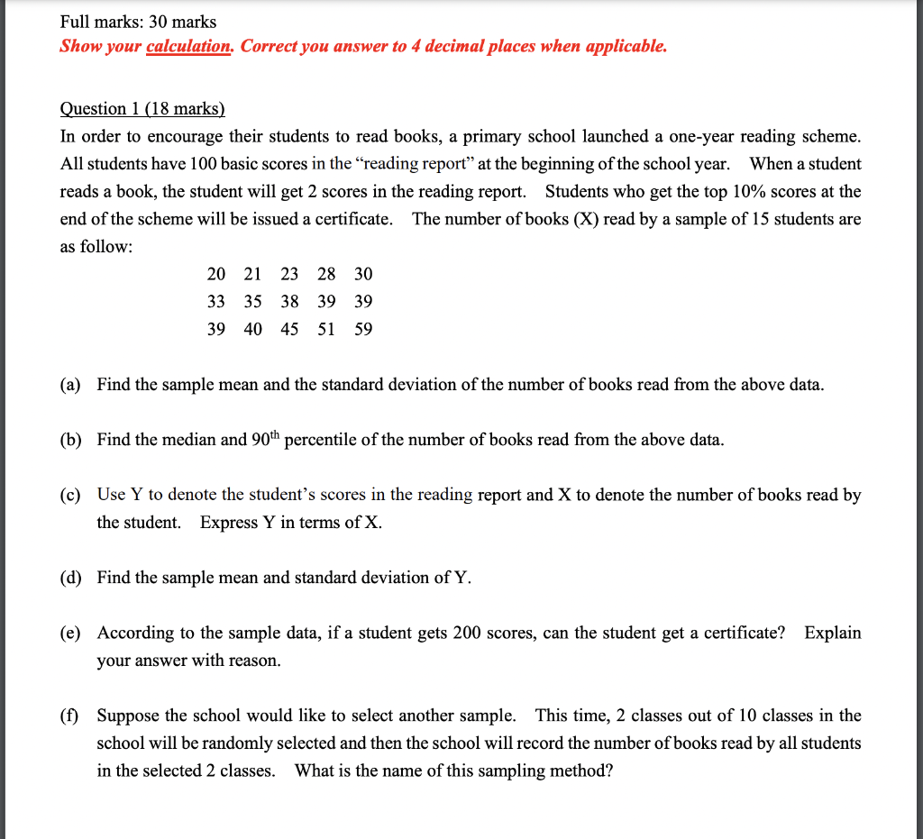 Solved Full marks: 30 marks Show your calculation. Correct | Chegg.com