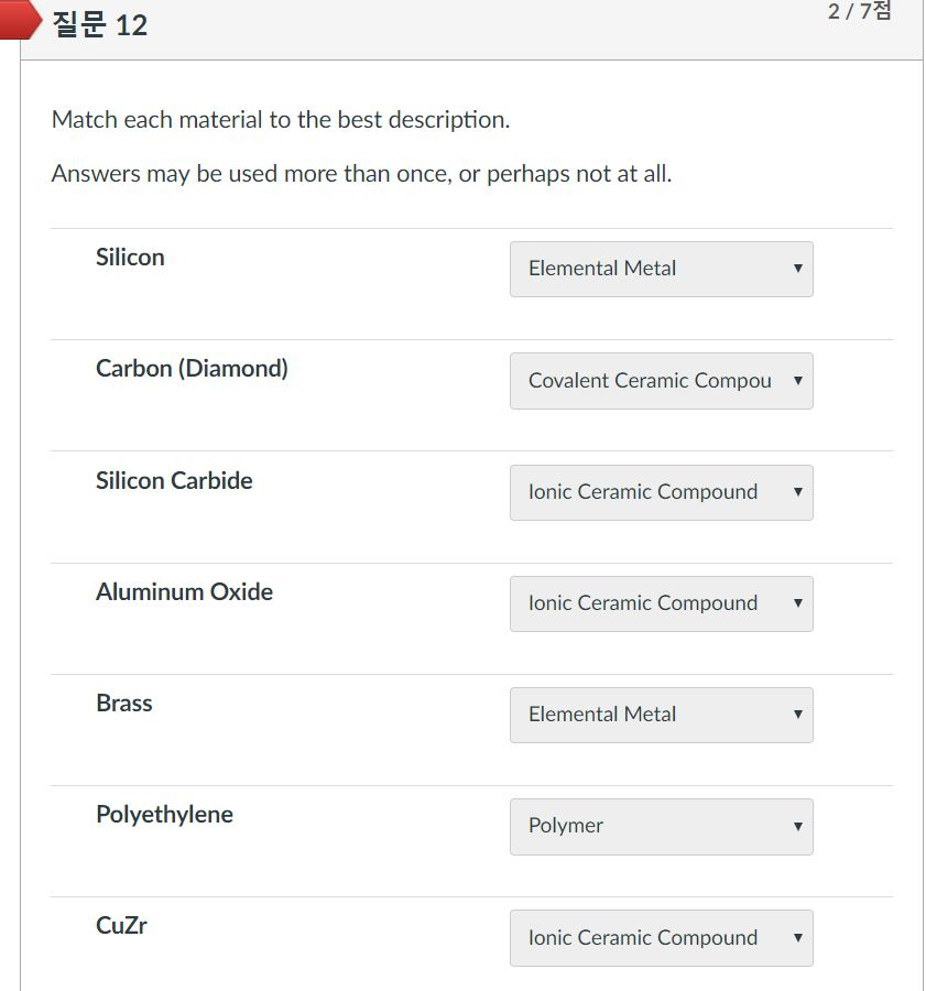 Solved 12 Match each material to the best description. | Chegg.com
