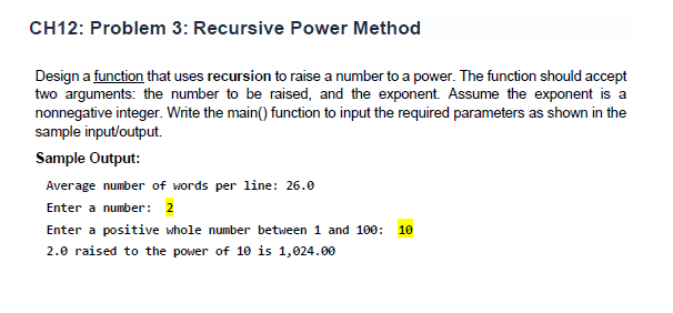 Solved CH12: Problem 3: Recursive Power Method Design a | Chegg.com