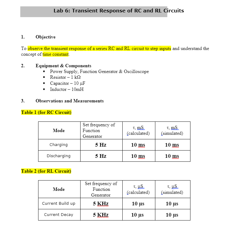 Solved Lab 6: Transient Response of RC and RL Circuits 1. | Chegg.com
