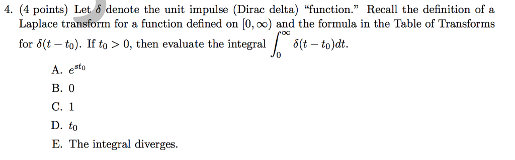 Solved 4. (4 points) Let δ denote the unit impulse (Dirac | Chegg.com