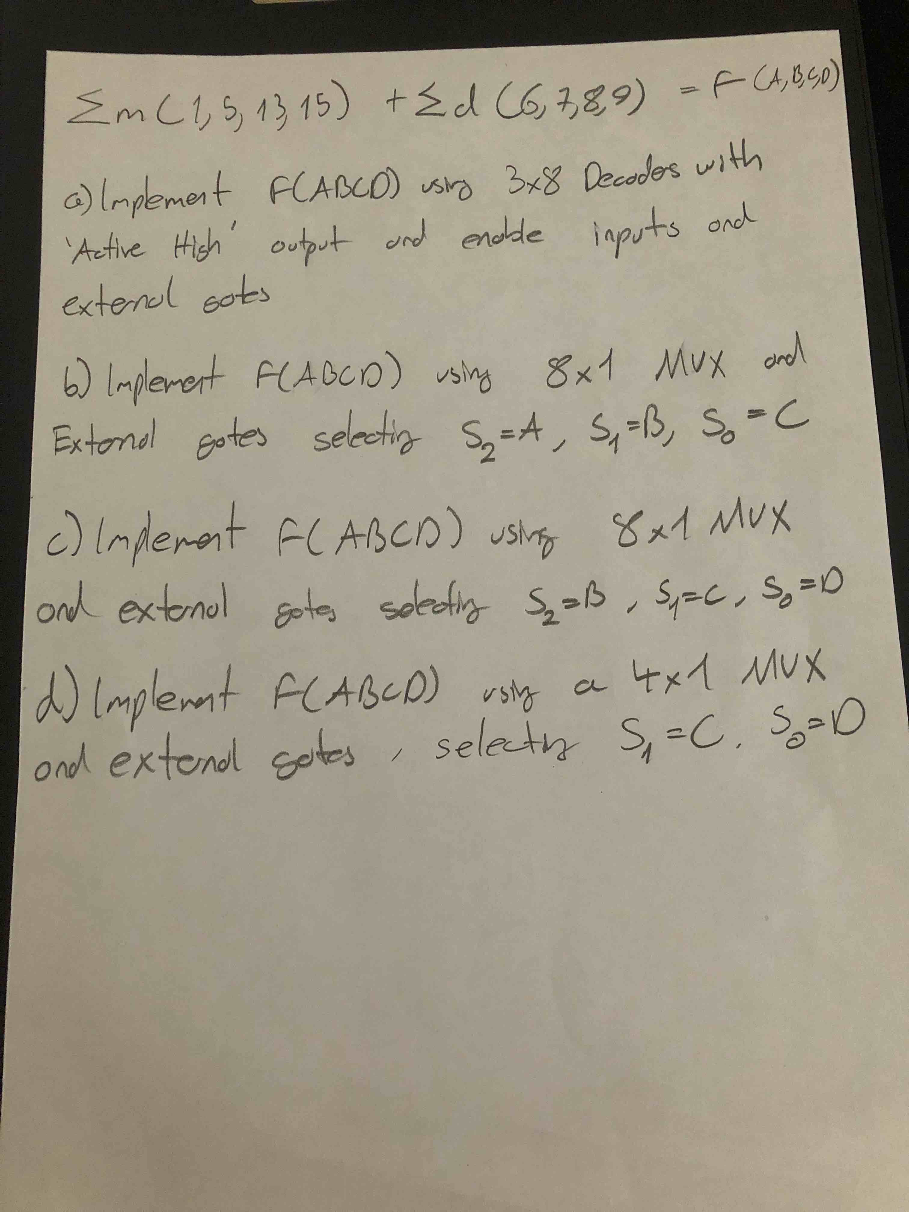 Solved ∑m(1,5,13,15)+∑d(6,7,8,9)=F(1,8,0) a) Implement | Chegg.com