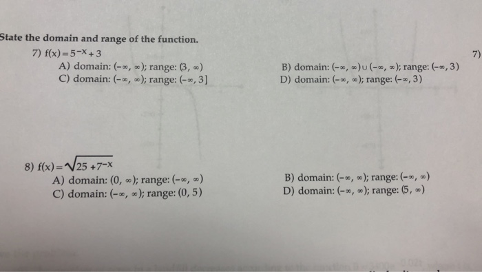 Solved State the domain and range of the function. 7) | Chegg.com