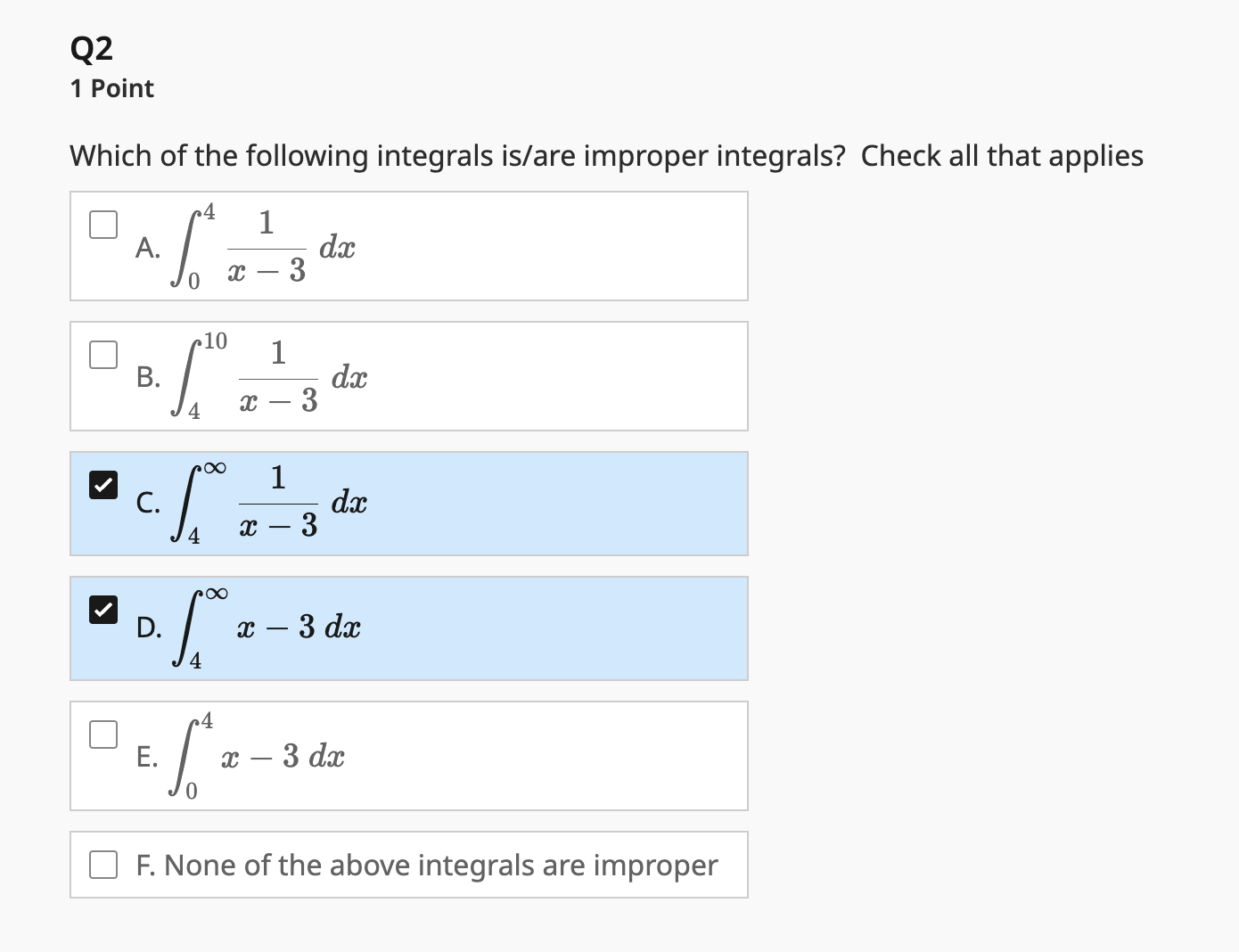 Solved Q21 ﻿PointWhich of the following integrals is/are | Chegg.com