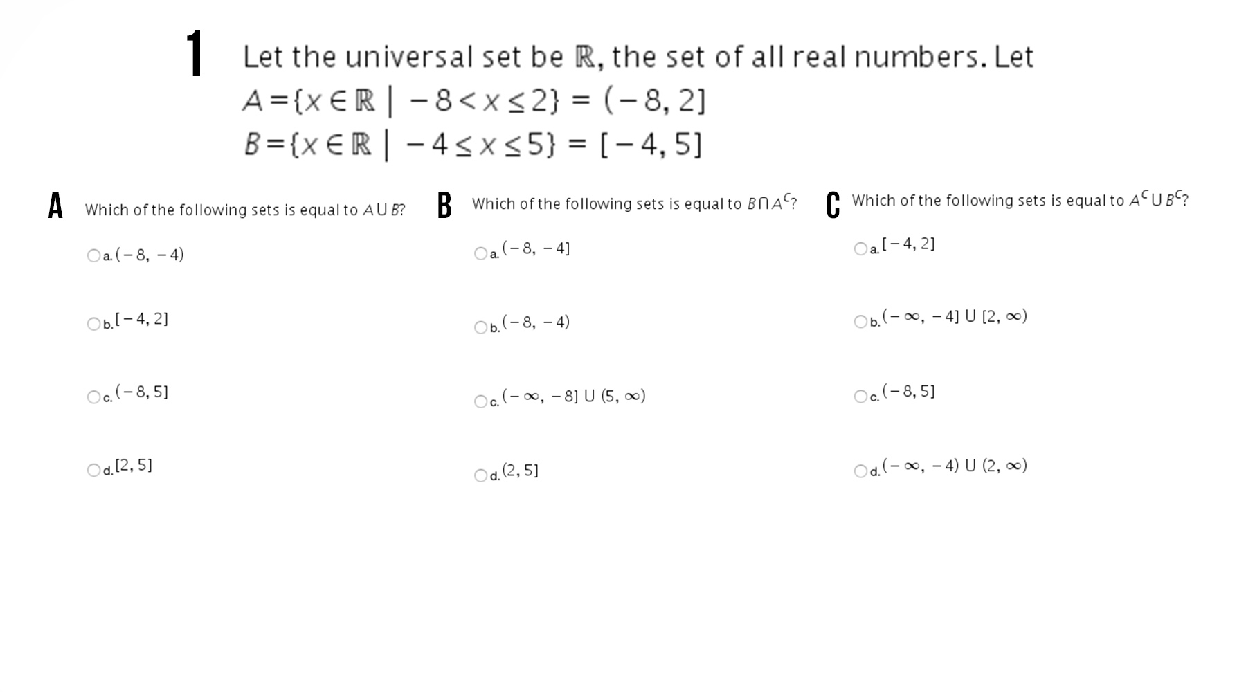 Solved 1 Let The Universal Set Be R, The Set Of All Real | Chegg.com