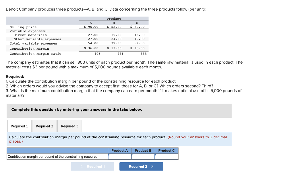 Solved Benoit Company Produces Three Products-A, B, And C. | Chegg.com