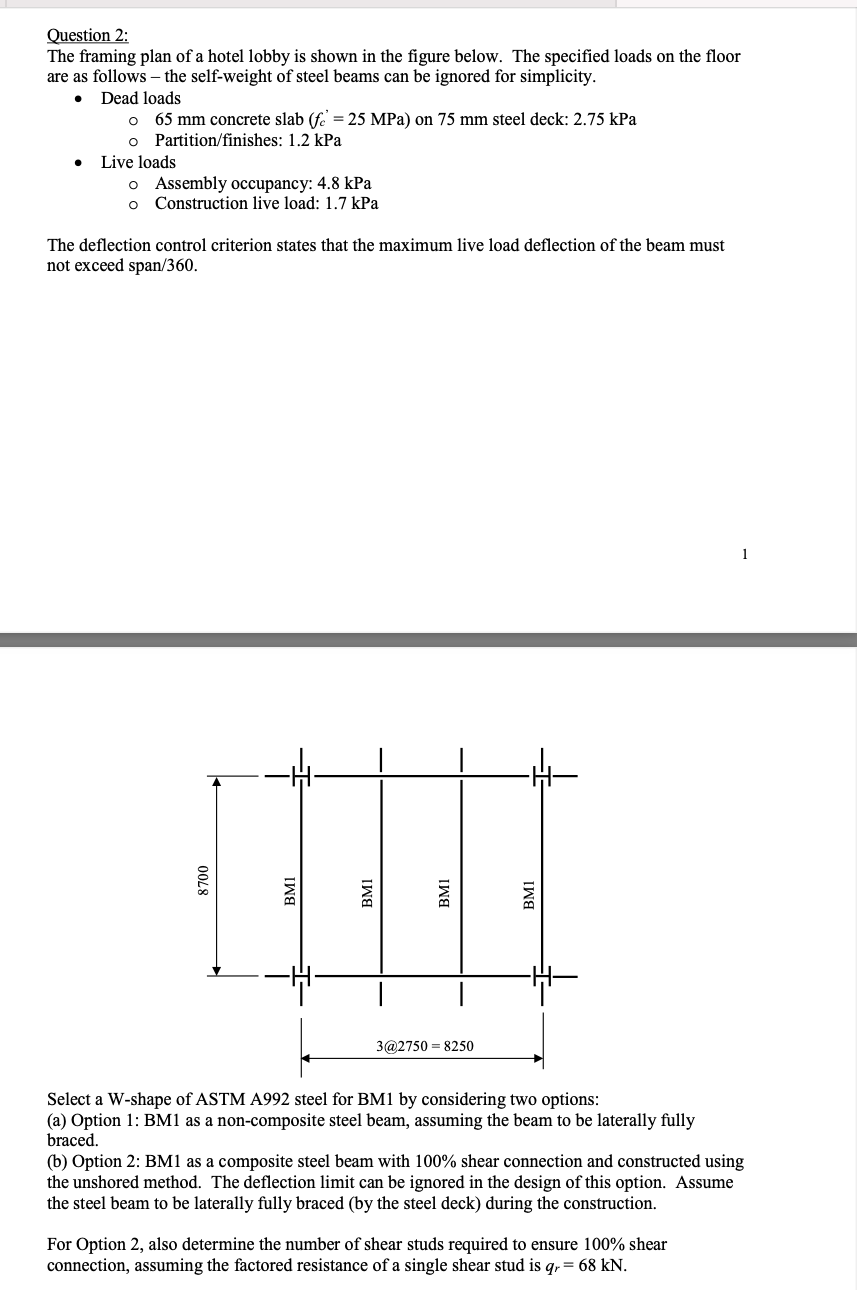 C Question 2: The framing plan of a hotel lobby is | Chegg.com