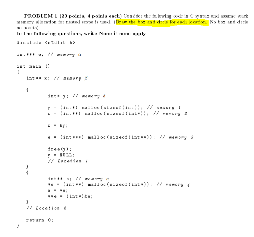 PROBLEM 1 (20 points, 4 points each) Consider the | Chegg.com
