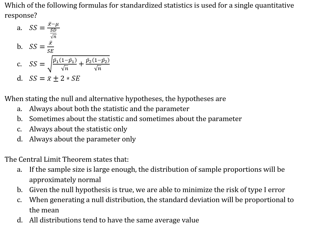 Solved Which of the following formulas for standardized | Chegg.com