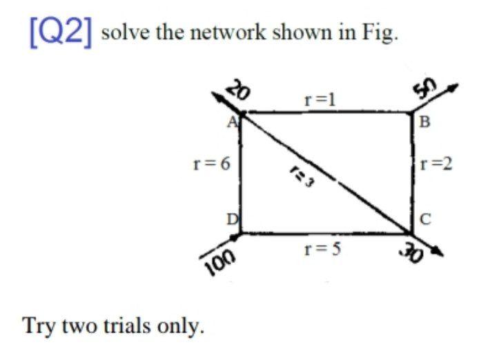 Solved [Q2] solve the network shown in Fig. 20 r=1 50 B r=6 | Chegg.com
