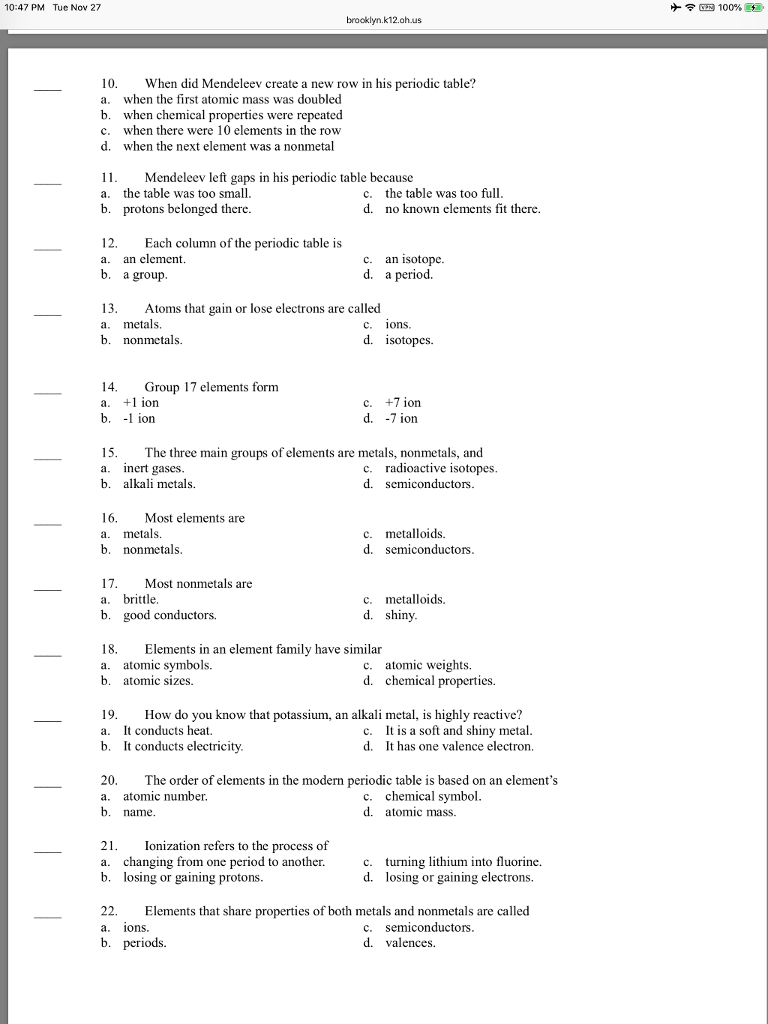 Solved 10:47 PM Tue Nov 27 ケ令029 100% brooklyn.k12.oh.us 10. | Chegg.com