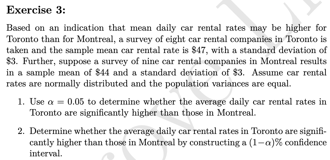 Solved Based on an indication that mean daily car rental