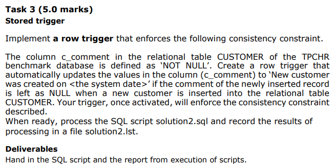 Solved Task 3 (5.0 ﻿marks) ﻿Stored trigger Implement a row | Chegg.com