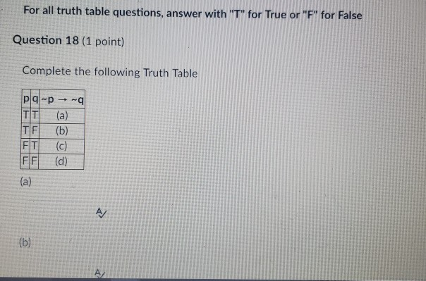 Solved For All Truth Table Questions, Answer With "T" For | Chegg.com