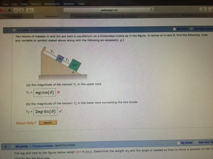 Solved Two blocks of masses m and 2m are held in equilibrium | Chegg.com