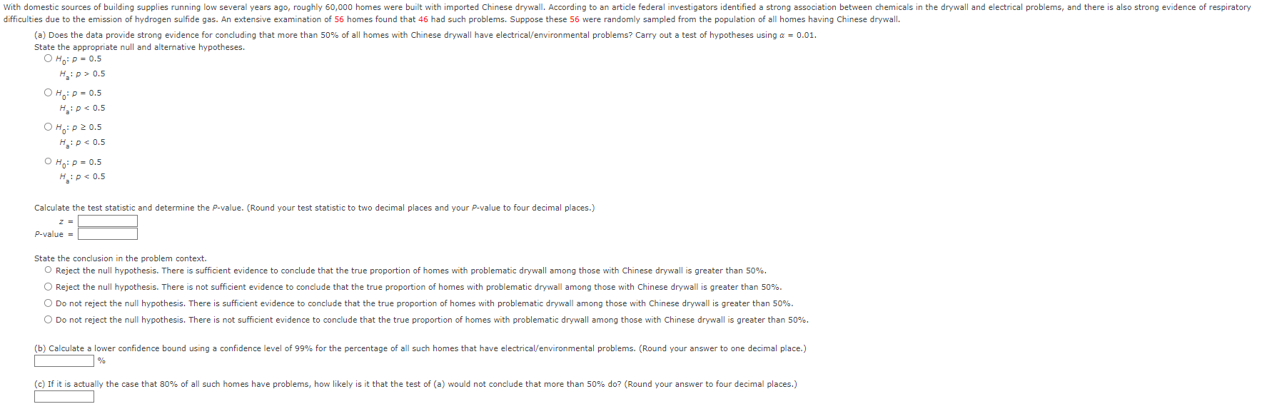 Calculate the test statistic and determine the \( P \)-value. (Round your test statistic to two decimal places and your \( P 