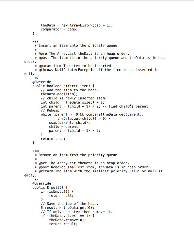 Solved How do I finish the PriorityQueue code attached. I | Chegg.com