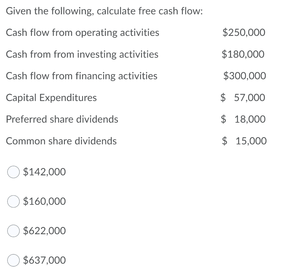 Solved Given the following, calculate free cash flow: Cash | Chegg.com