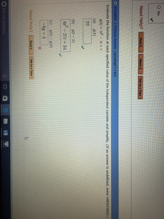 Solved Evaluate the function at each specified value of the | Chegg.com