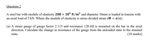 Solved A steel bar with module of elasticity 200×109 N/m2 | Chegg.com