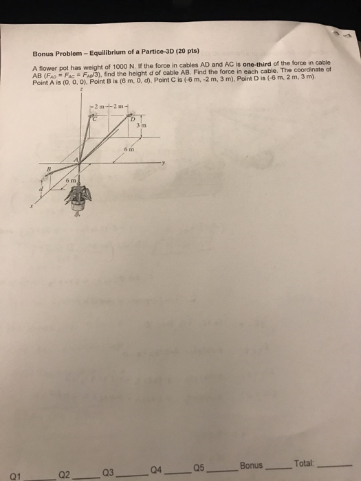 Solved Bonus Problem - Equilibrium of a Partice-3D (20 pts) | Chegg.com