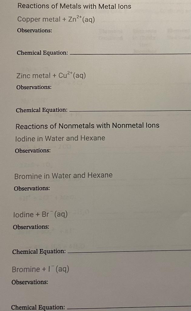 Solved Observations HCl(aq) Metal Cold water Hot water