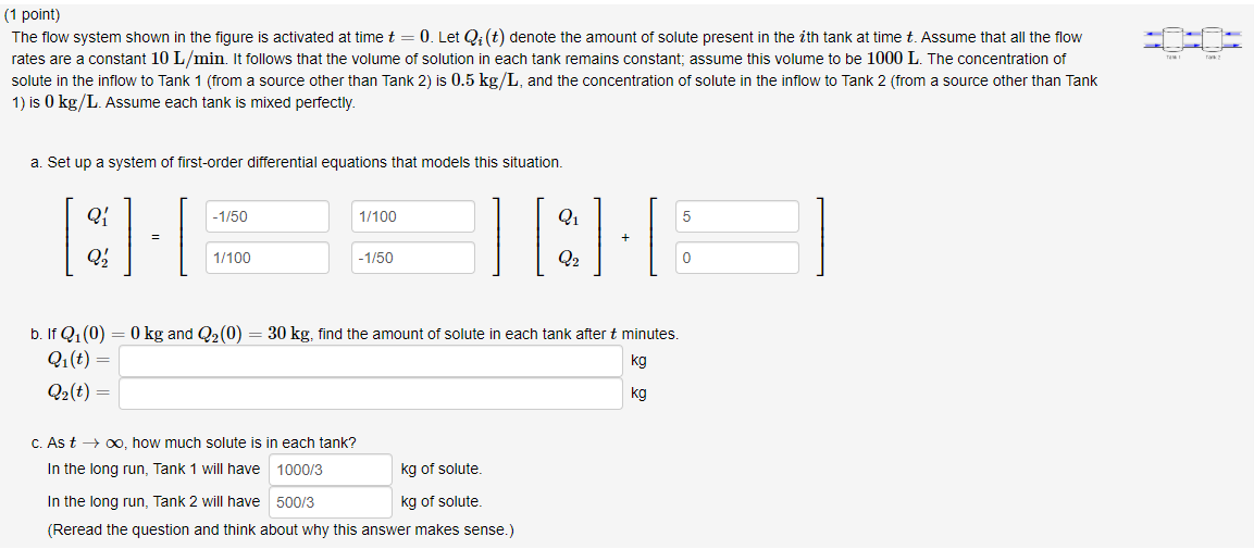 Solved (1 point) The flow system shown in the figure is | Chegg.com