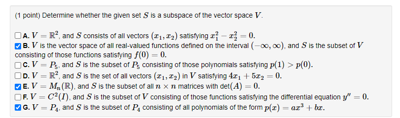 Solved Determine Whether The Given Set Ss Is A Subspace