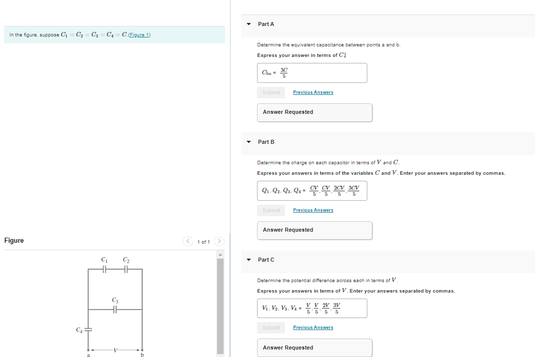 Solved C1=C2=C3=C4=C.(Figure 1) Determine the equivalent | Chegg.com