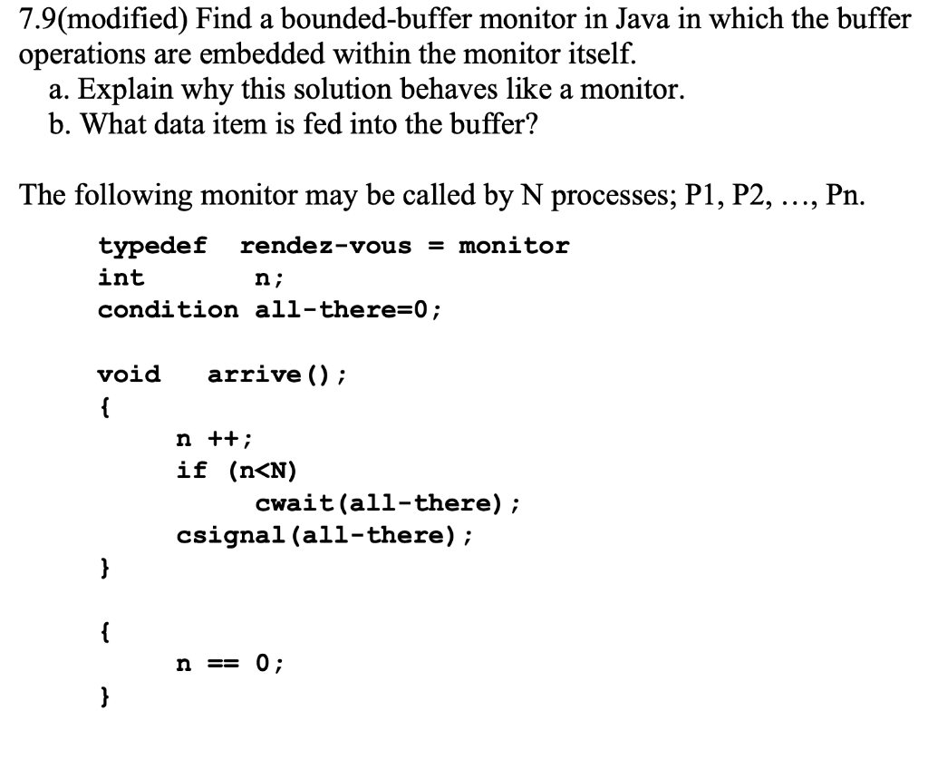 7.9(modified) Find a bounded-buffer monitor in Java | Chegg.com