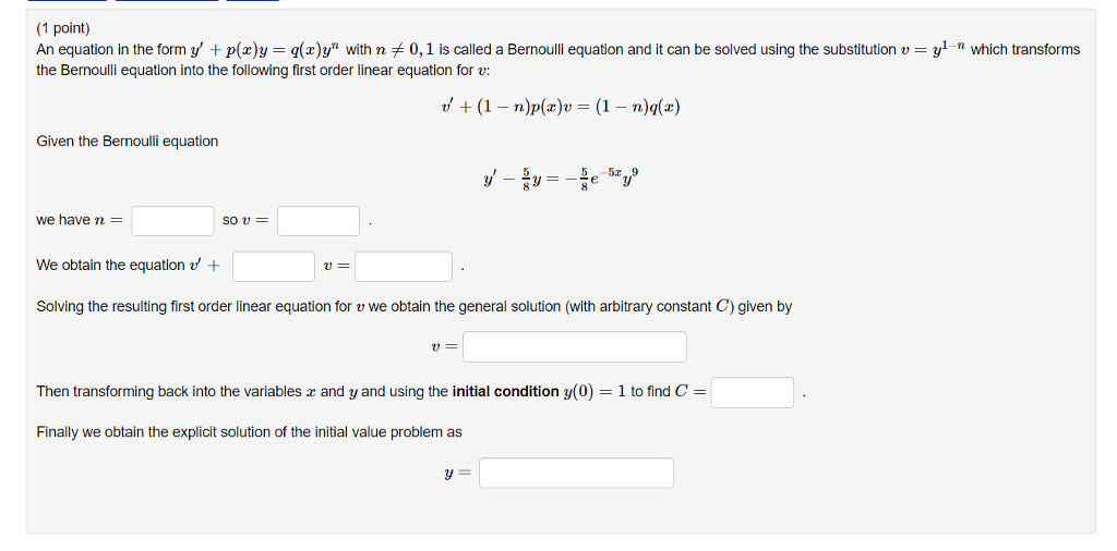 Solved 1 Point An Equation In The Form Y P Y Q X Y With