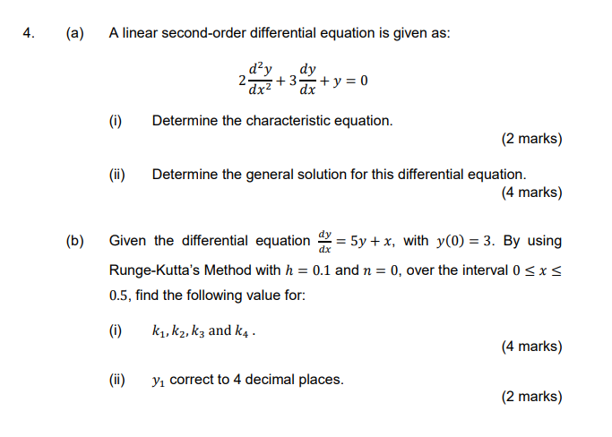 Solved 4. (a) A Linear Second-order Differential Equation Is | Chegg.com