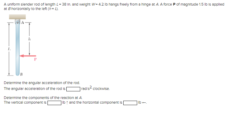 Solved A uniform slender rod of length L = 38 in. and welght | Chegg.com