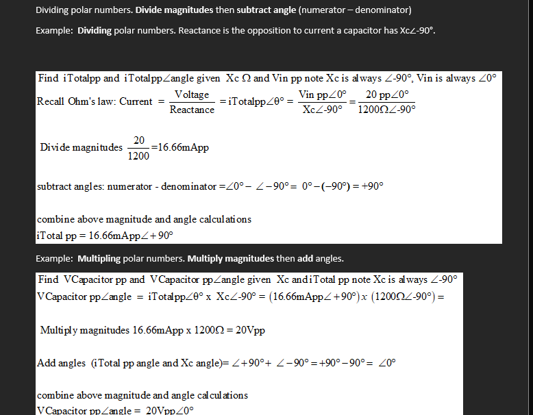 Solved Dividing polar numbers. Divide magnitudes then